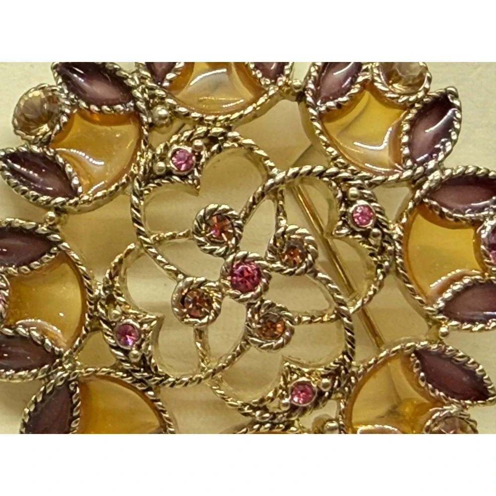 Monet 2 Signed Rhinestone and Enamel Brooch Purple Multi Color Original Box‎ 2